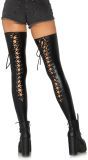 Zwarte Lederlook Kousen met Veter