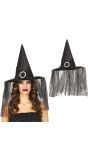 Zwarte Magische Heksenhoed met Sluier