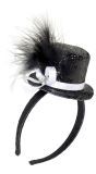 Zwarte Mini Glitter Hoedje met Veer