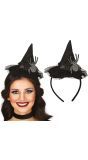 Zwarte Mini Heksenhoedje Haarband met Spin