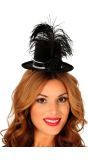 Zwarte Minihoed met Veren en Roos