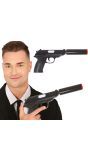 Zwarte Nep Pistool met Demper 25cm