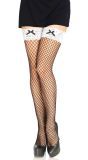 Zwarte Netkousen met Witte Kanten Top met Strik