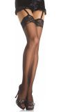 Zwarte Nylon Transparante Kousen met Kanten Top