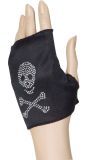 Zwarte Piraten Handschoenen met Strass Schedel