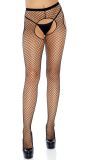 Zwarte Plus Size Visnet Panty met Jarretel Effect