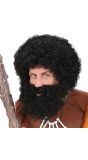 Zwarte Pruik met Baard en Snor