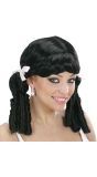 Zwarte Pruik met Staartjes