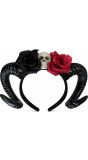 Zwarte Tiara met Ramshorens en Rozen Halloween