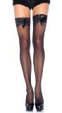 Zwarte Transparante Kousen met Strik en Kanten Top