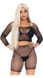 Zwarte Visnet Crop Top en Shorts