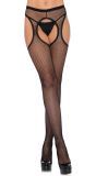 Zwarte Visnet Panty met Aangehecht Jarretel