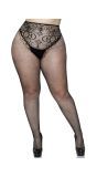 Zwarte Visnet Panty met Slip Detail Kant
