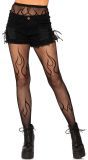 Zwarte Visnet Panty met Vlam Details
