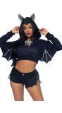Zwarte Vleermuis Cropped Hoodie Dames
