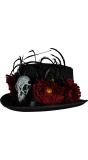 Zwarte Voodoo Hoed met Doodshoofd en Rozen Halloween