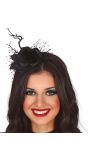 Zwarte Weduwe Haarband met Roos