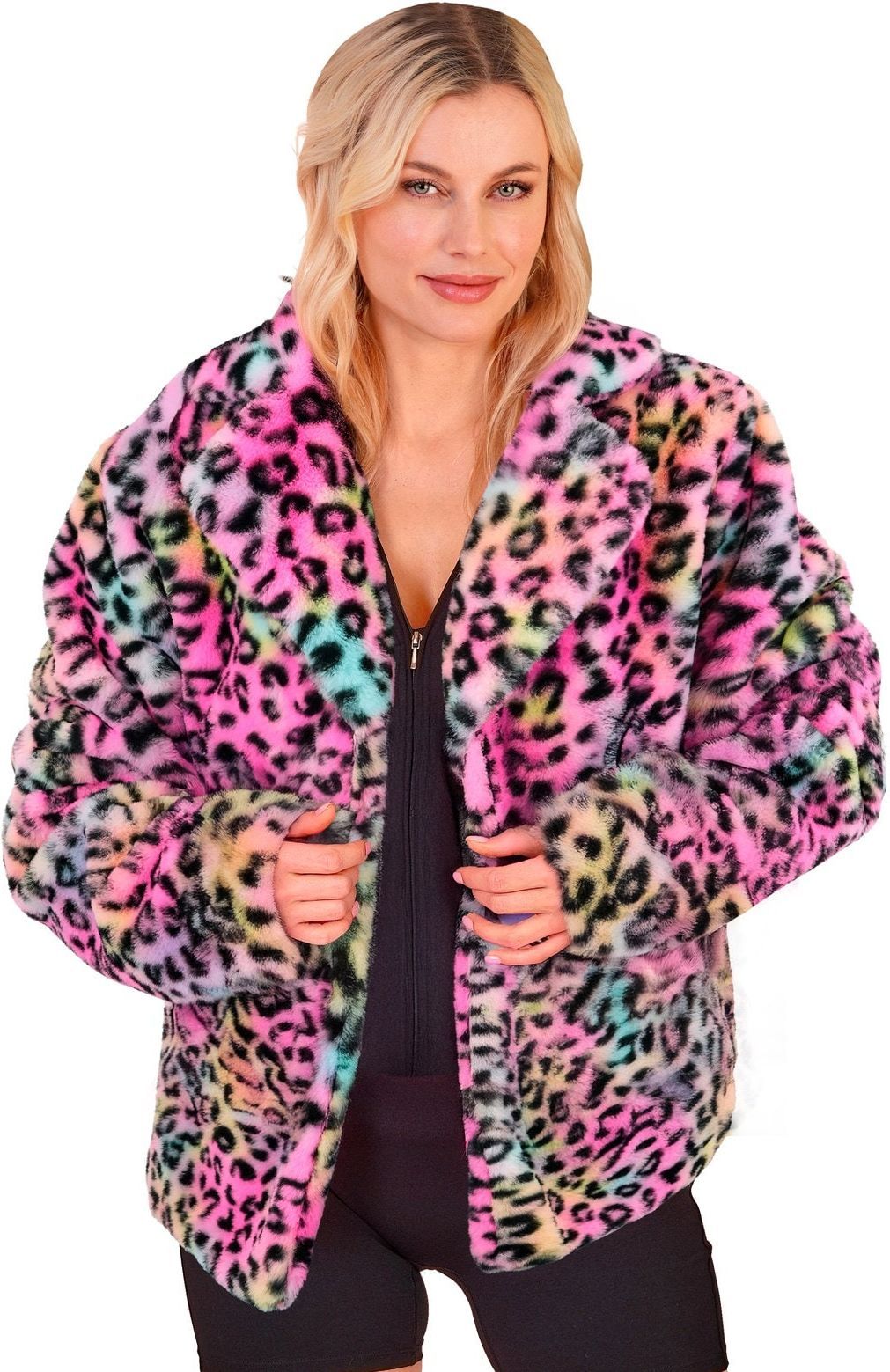 SHOPOHOLIC FASHION Kleurrijke heldere regenboog streep lange Pixie Hooded Festival Jacket voor dames, Regenboog, XXL