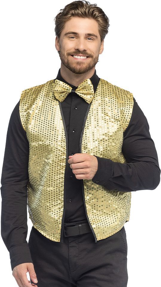 Heren Effen Kleur Pailletten Kostuum Vest Met Pailletten Vlinderdas