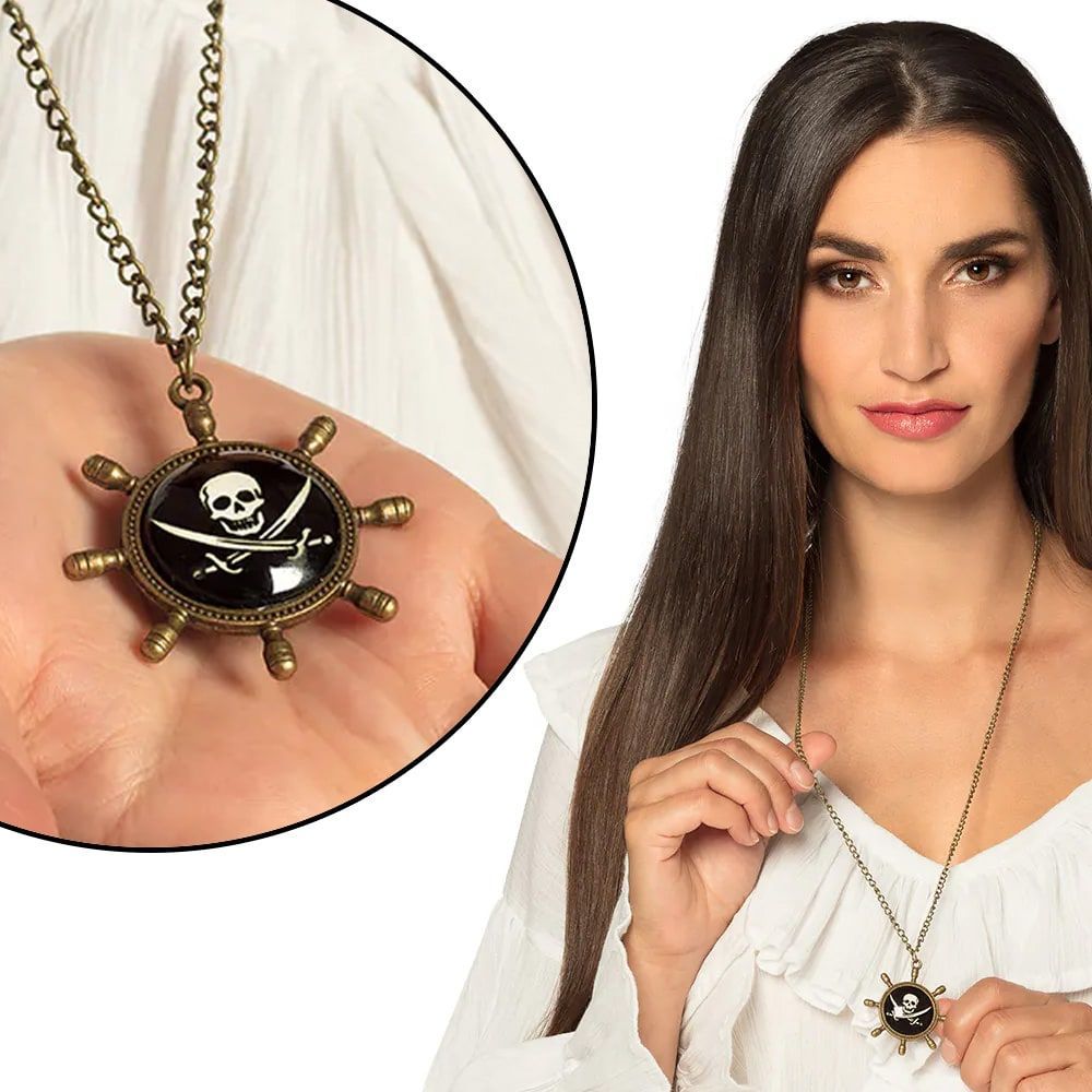 Verkleed set Piraten hoed - zwart/goud - met gouden piraten ketting - heren/dames - Voordeel deals 21 - warenhuis