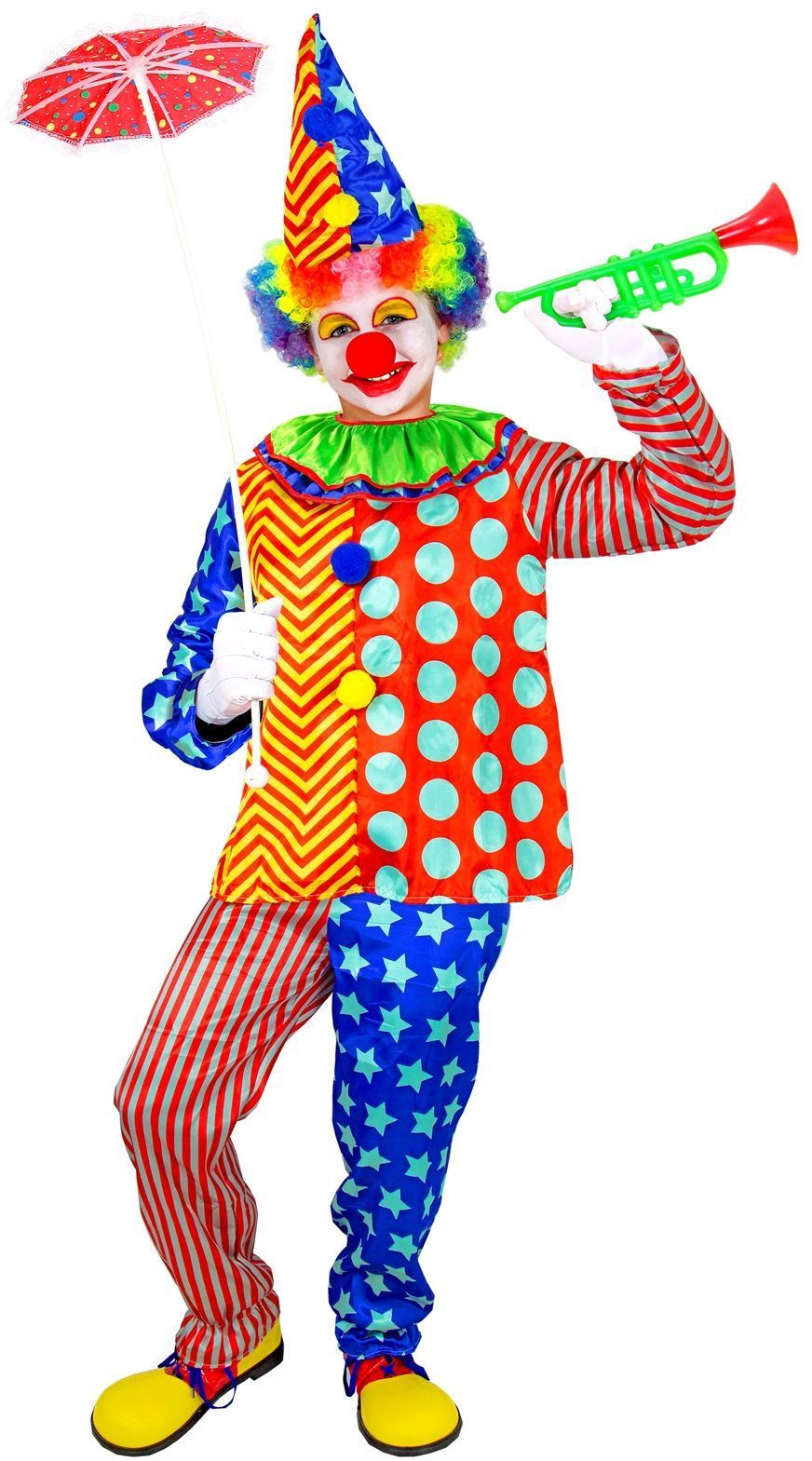 Hpbaggy Clownskostuum voor kinderen, met neus en clownhoed, voor carnaval, Halloween, verjaardag, cosplay en themafeest, carnavalskostuum, Joker clown