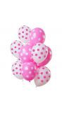 12 ballonnen stippen roze wit 30cm