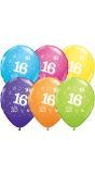 25 meerkleurige 16 jaar ballonnen 28cm
