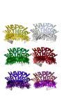 6 Meerkleurige holografische happy birthday tiara's