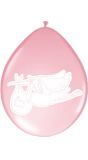 8 roze geboorte ballonnen ooievaar 30cm
