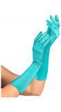 Azuur blauwe satijnen middellange handschoenen