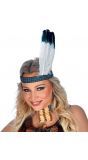 Blauwe indianen hoofdband met veren