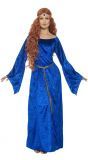 Blauwe middeleeuwse vrouwen jurk