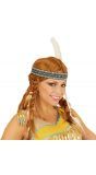 Bruine indianen pruik met hoofdband en veer