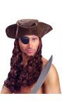Bruine piraten hoed met pruik