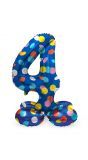 Cijfer 4 gekleurde stip staande folieballon
