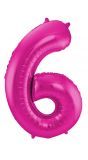 Cijfer 6 roze folieballon 86cm