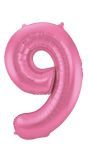 Cijfer 9 metallic roze folieballon 86cm
