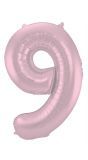 Cijfer 9 pastel roze folieballon 86cm