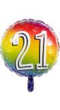 Folieballon 21 jaar regenboog