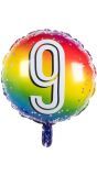 Folieballon cijfer 9 regenboog