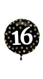 Glossy verjaardag 16 folieballon zwart