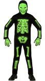 Groene glow in the dark skelet kostuum kind