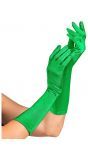 Groene satijnen middellange handschoenen