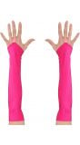 Neon roze vingerloze satijnen handschoenen