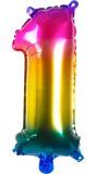 Regenboogkleurige folieballon cijfer 1