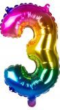 Regenboogkleurige folieballon cijfer 3