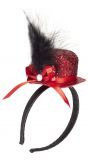 Rode mini glitter hoedje met veer
