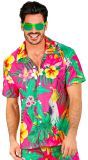 Roze bloemen hawaii party shirt heren