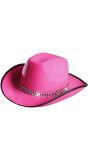 Roze cowgirl hoed met strass band