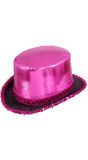 Roze hoge hoed met pailletten rand